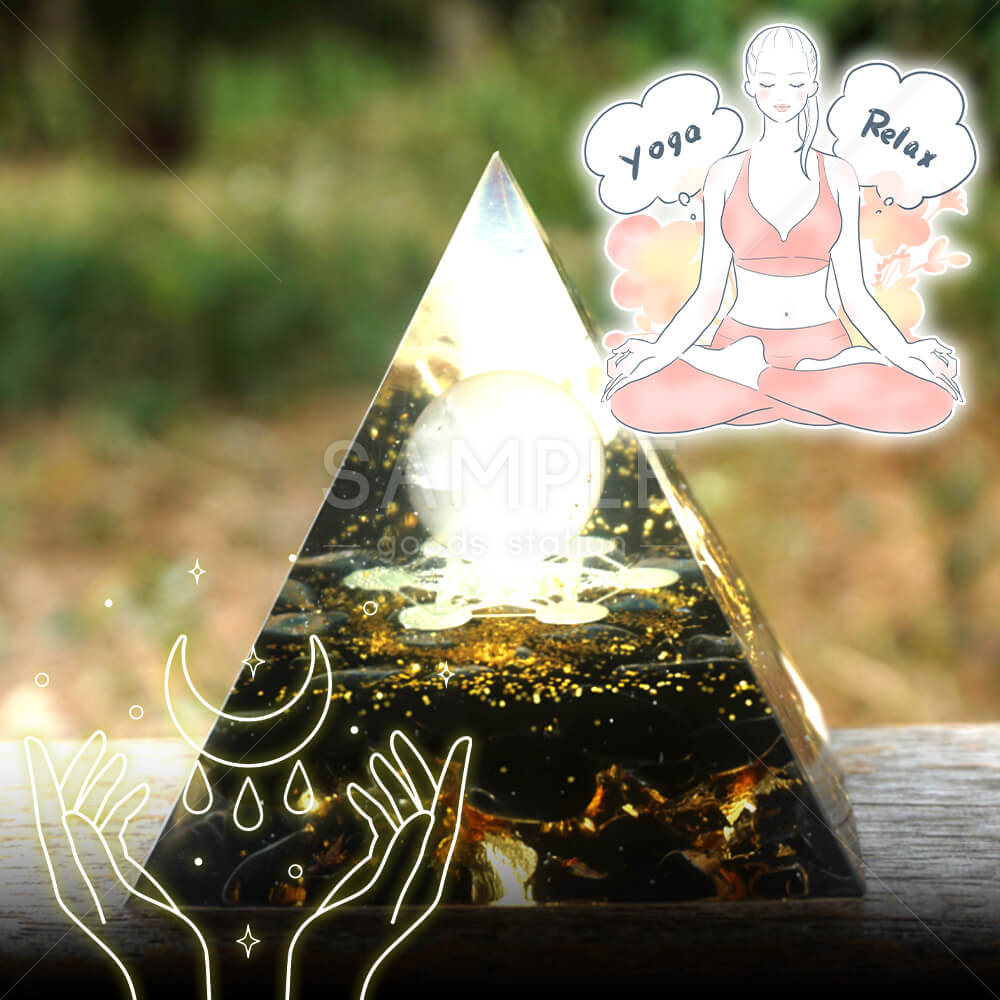 オルゴナイト 天然石 ピラミッド型 クリスタル 置物 パワーストーン 金箔 黒曜石 ローズクォーツ 開運 リラックス 瞑想