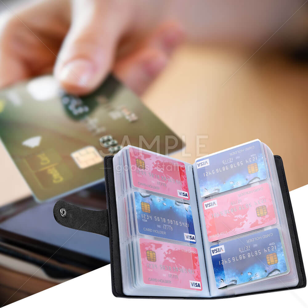 クレジットカード 大容量収納 名刺 PUレザー 整理整頓 高級感 ポケット式 持ち運びに便利 ダブルボタン 片面ポケット 通帳 パスポート 紙幣 安全 会員証 ショップカード