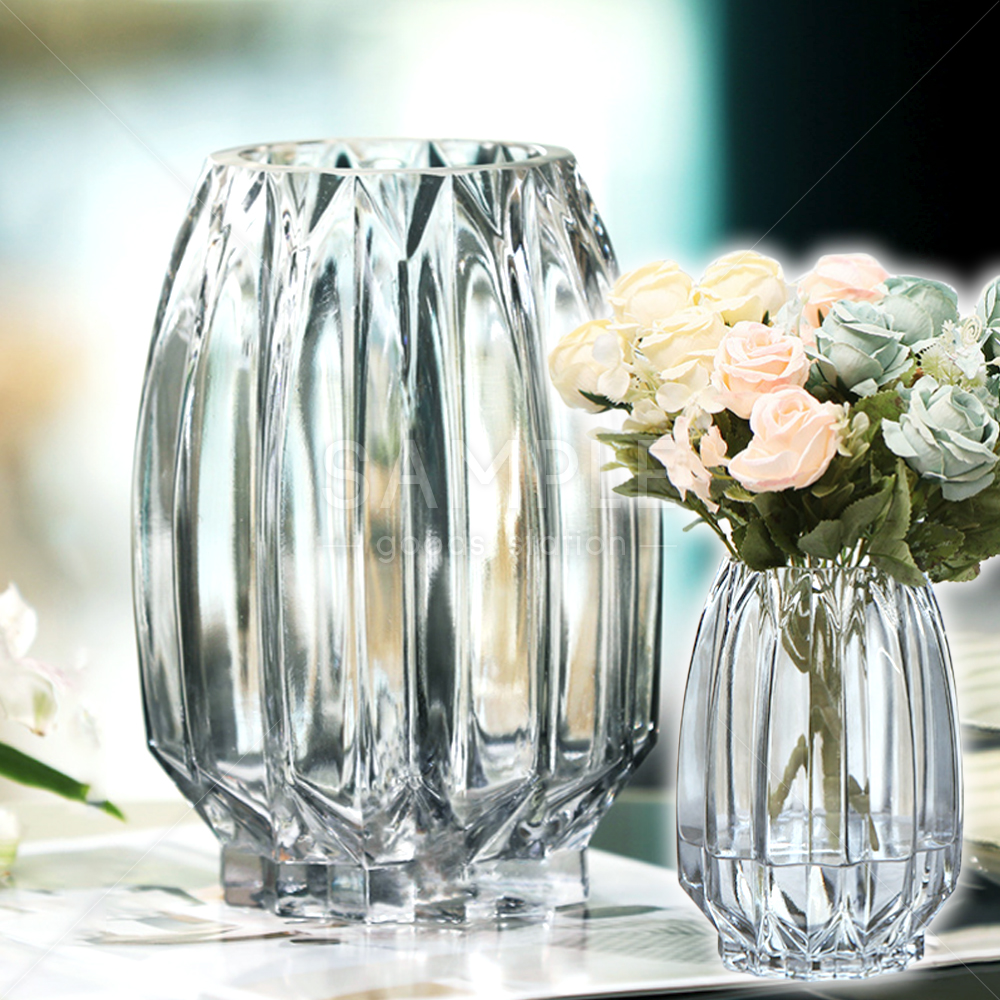 ガラス花瓶 クリア 透明 フラワーベース オシャレ花器 北欧 レトロ調