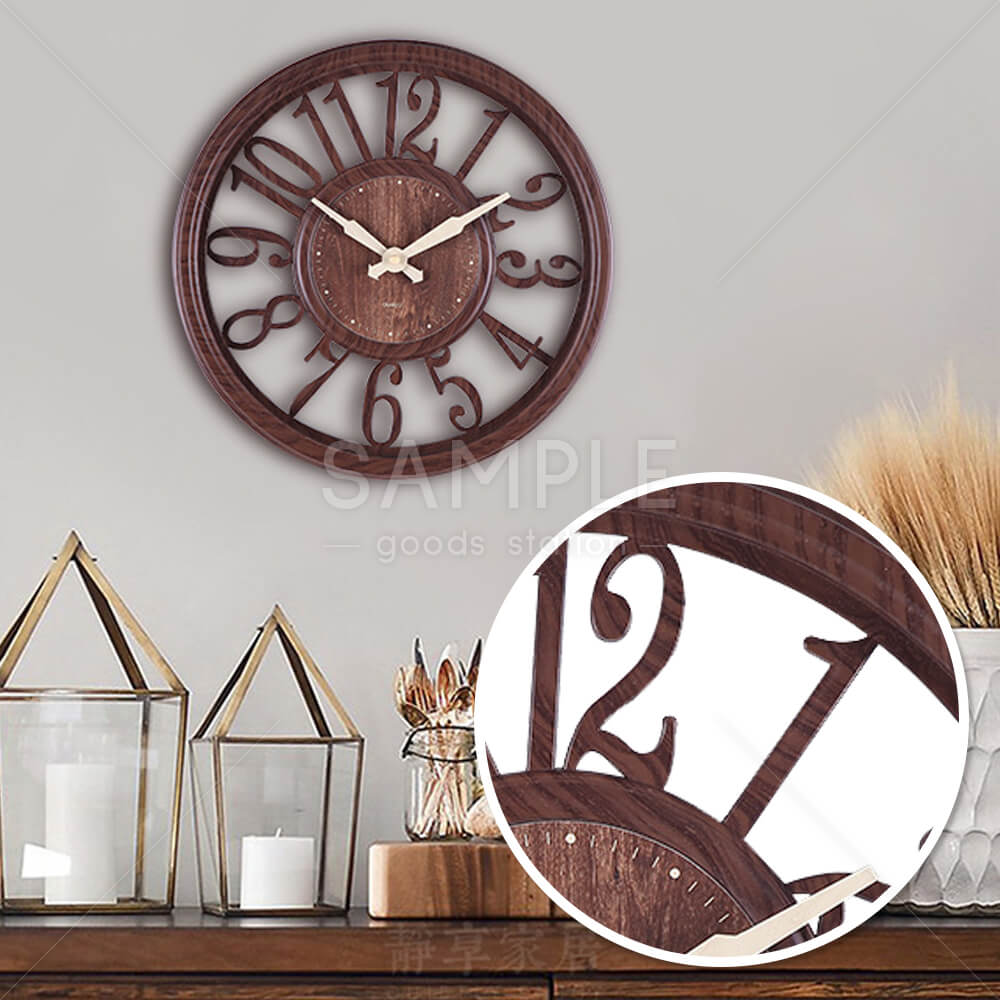 壁掛け時計 アナログ時計 静音設計 大きな数字 軽量 取り付け簡単 木目調 リビング キッチン オフィス 学校