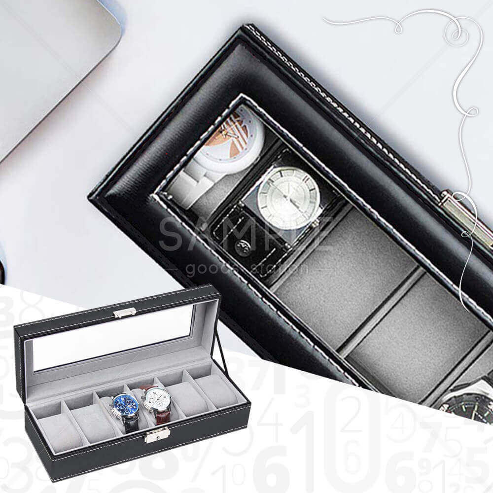 腕時計コレクションケース 6本用 腕時計収納 ディスプレイ ガラス窓 PU