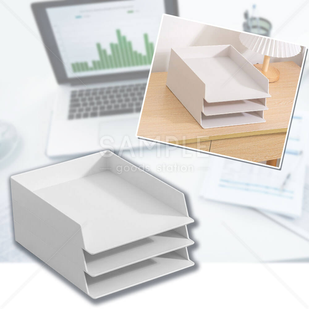 デスクトレー A4対応 レターケース プラスチック 縦型 書類ケース 小物 収納 オフィス ホワイト シンプル 積み重ね 耐久性 ３個セット